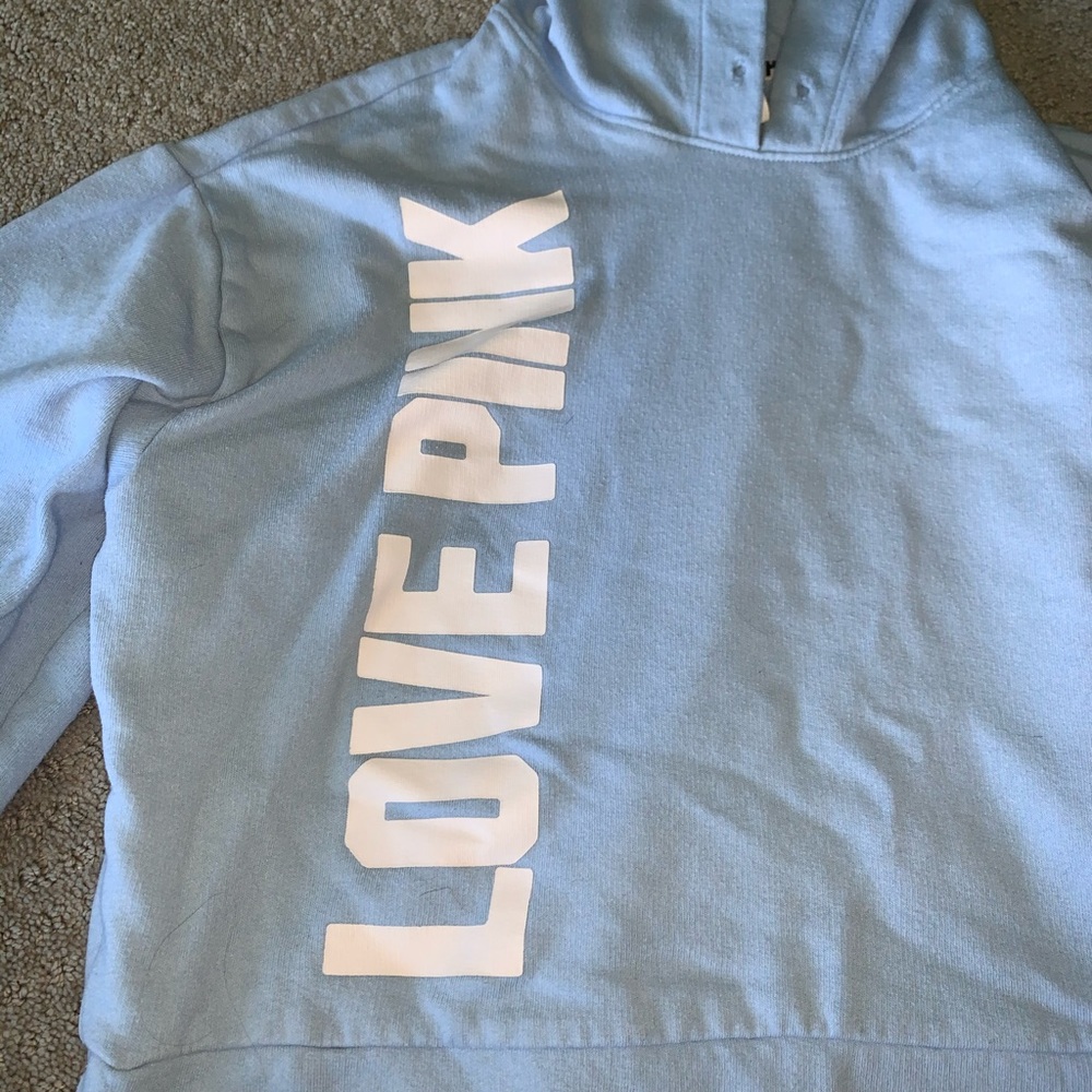 PINK light blue cropped sweatshirt